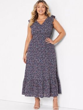 Lane Bryant Floral Tiered Maxi Dress Cottagecore Boho Flutter Sleeve 24 NWT